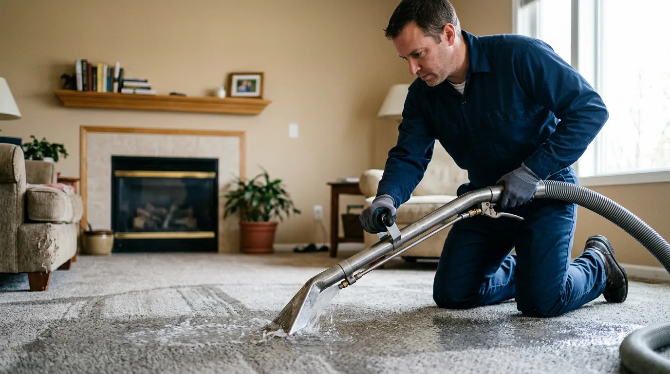 Water damage restoration technician working near Kirkland, IL
